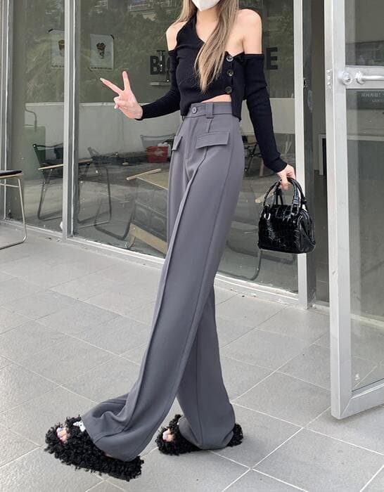 骨格ストレートフロントフラップポケットワイドパンツ