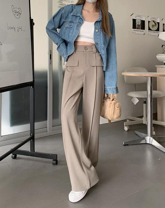 骨格ストレートフロントフラップポケットワイドパンツ