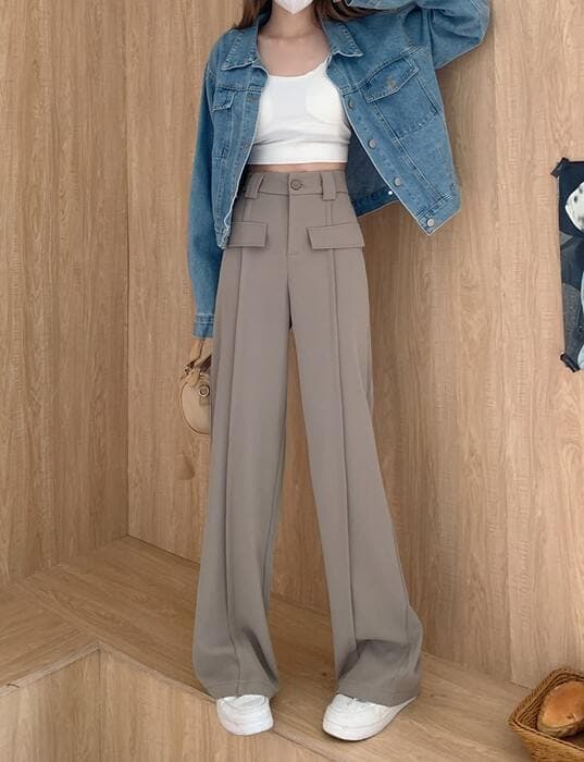 骨格ストレートフロントフラップポケットワイドパンツ