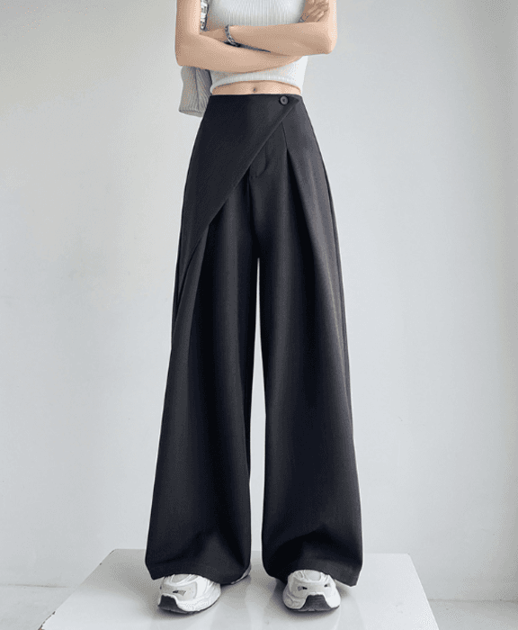 骨格ストレートアシンメトリーラップデザインワイドパンツ