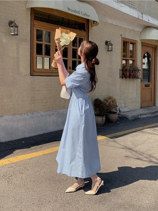 骨格ストレート半袖シャツカラーワンピース