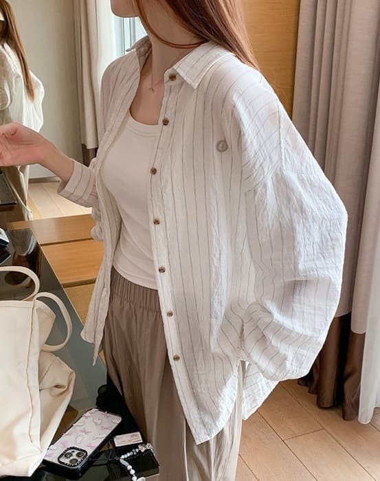 骨格ストレートピンストライプシャツトップス