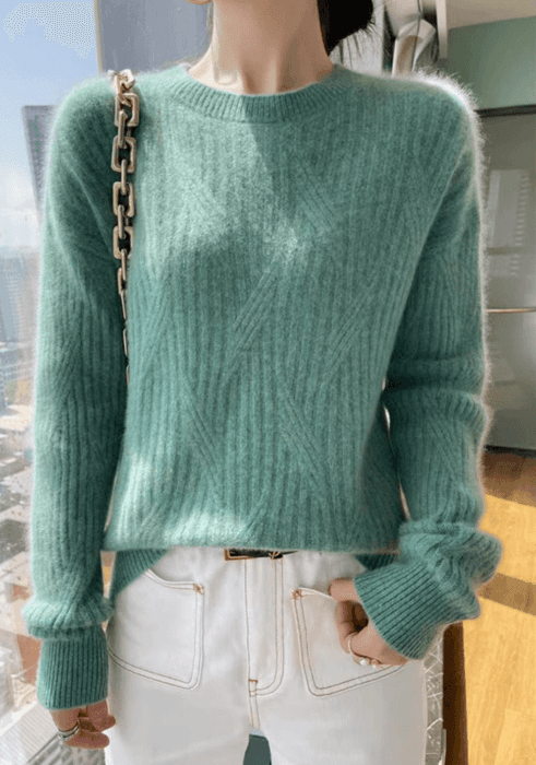 骨格ストレートセンターデザインクルーネックニット