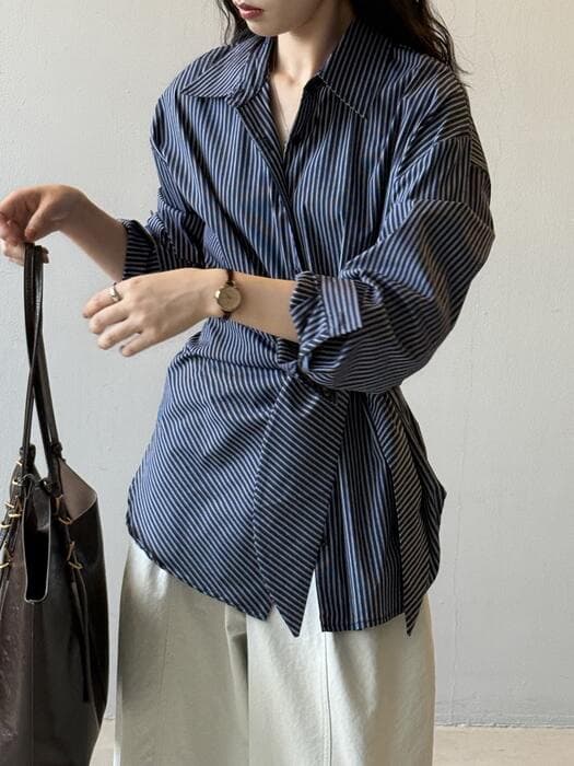 骨格ストレートウエストシェイプストライプトップス