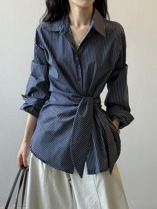 骨格ストレートウエストシェイプストライプトップス