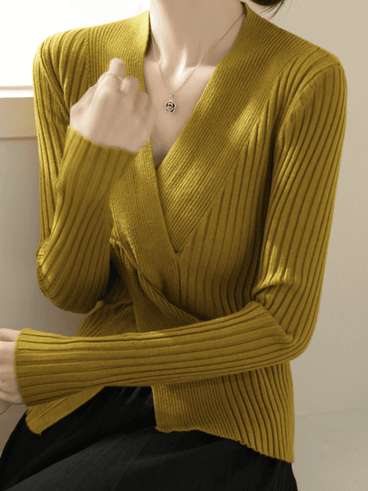 骨格ストレートカシュクールニットトップス
