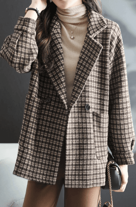 骨格ストレートダブルボタンチェックジャケット