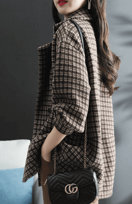 骨格ストレートダブルボタンチェックジャケット