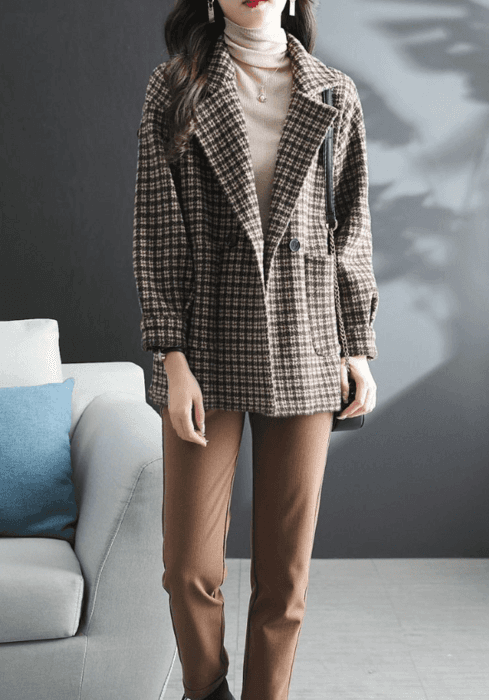 骨格ストレートダブルボタンチェックジャケット
