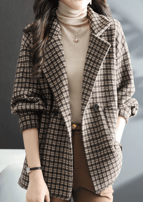 骨格ストレートダブルボタンチェックジャケット
