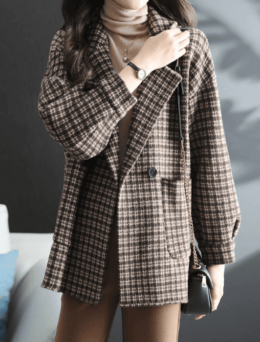 骨格ストレートダブルボタンチェックジャケット
