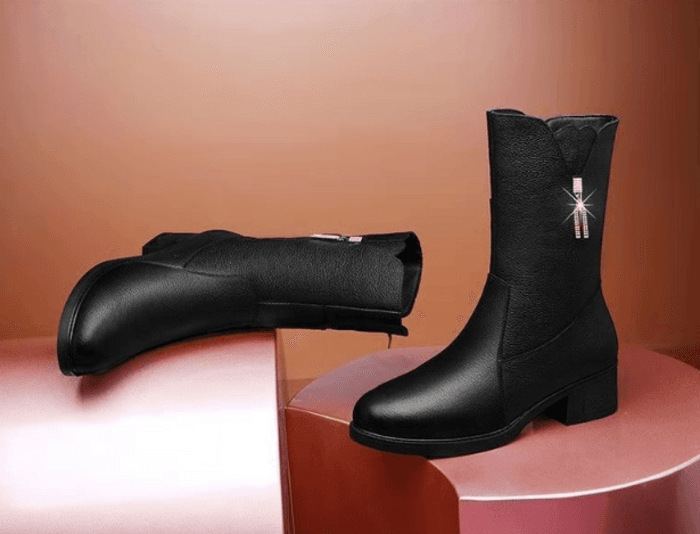 骨格ストレートラウンドトゥ サイドファスナー 太ヒール