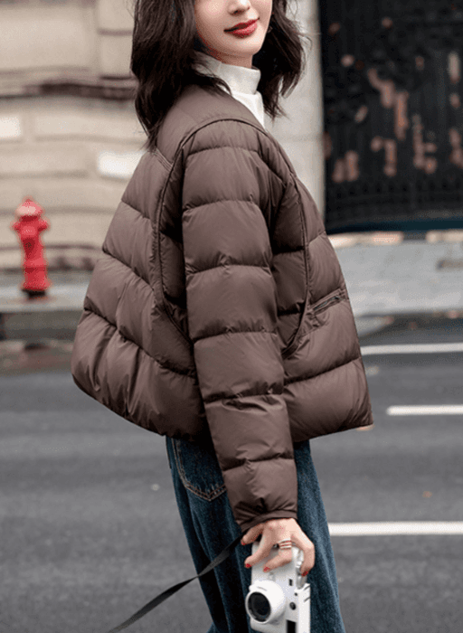 骨格ストレートラウンドネックライトダウンコート