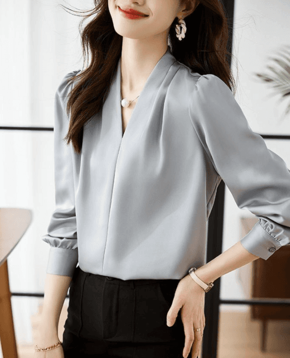 骨格ストレートVネックシフォンブラウス