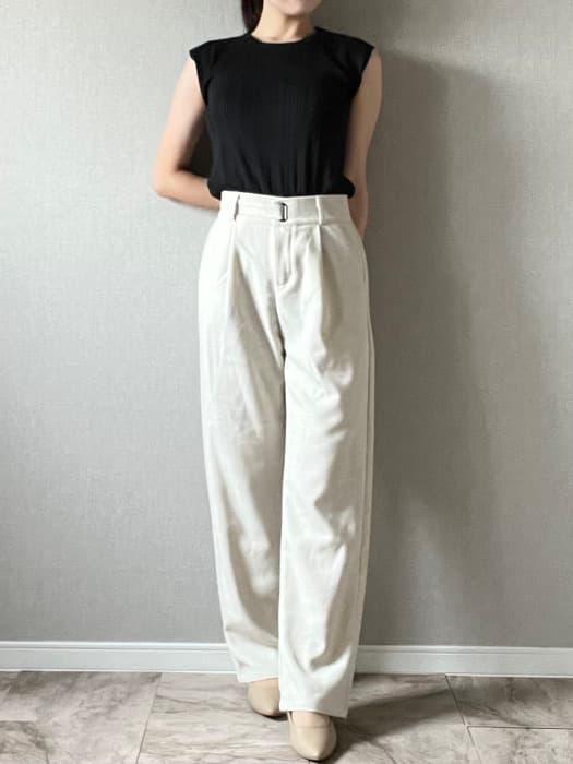 骨格ストレートウエストベルトスラックスワイドパンツ