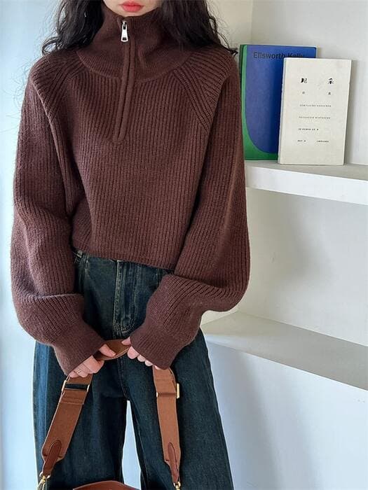 骨格ストレートハーフジップリブセーター
