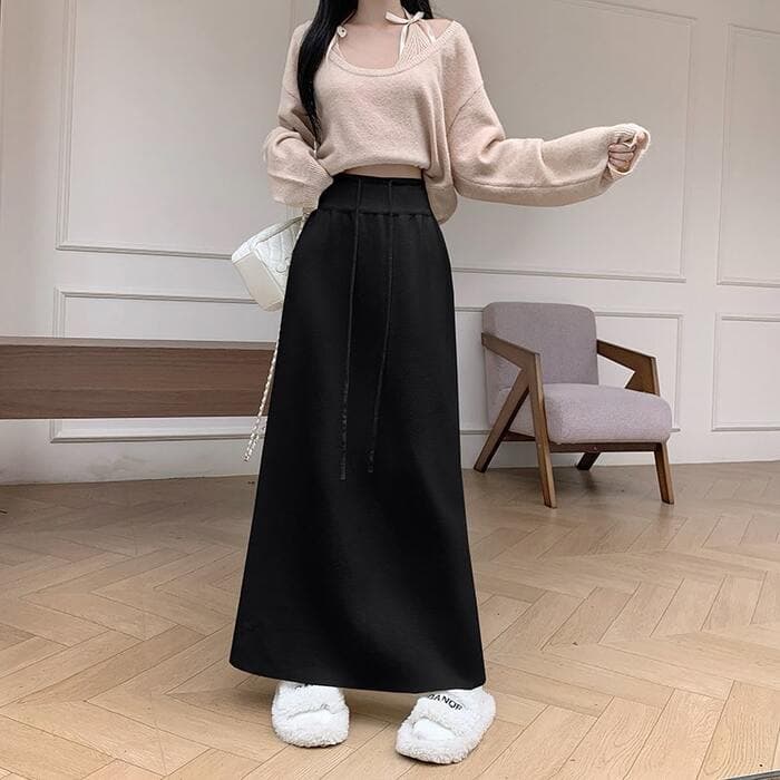 骨格ストレートバックポケットAラインロングスカート