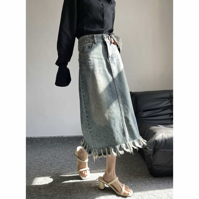 骨格ストレートカットオフデニムスカート