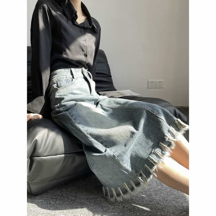 骨格ストレートカットオフデニムスカート
