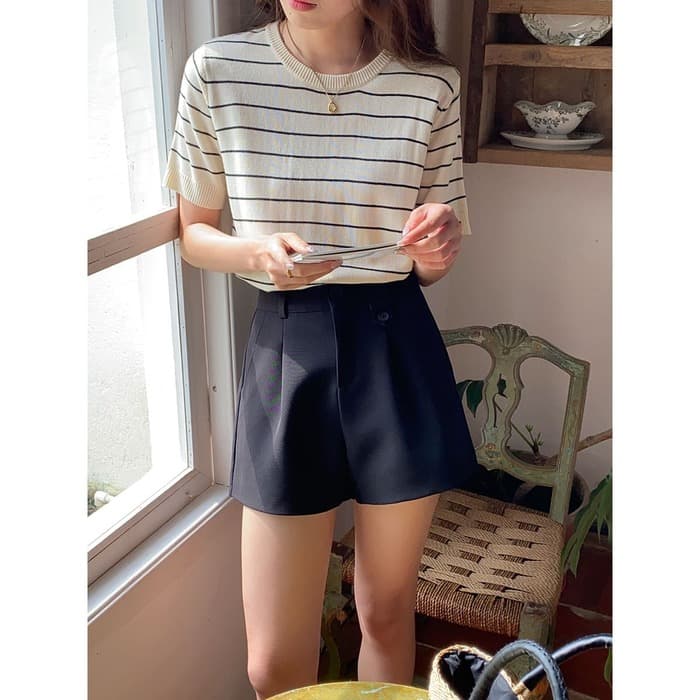 骨格ストレートベルト付きショートパンツ
