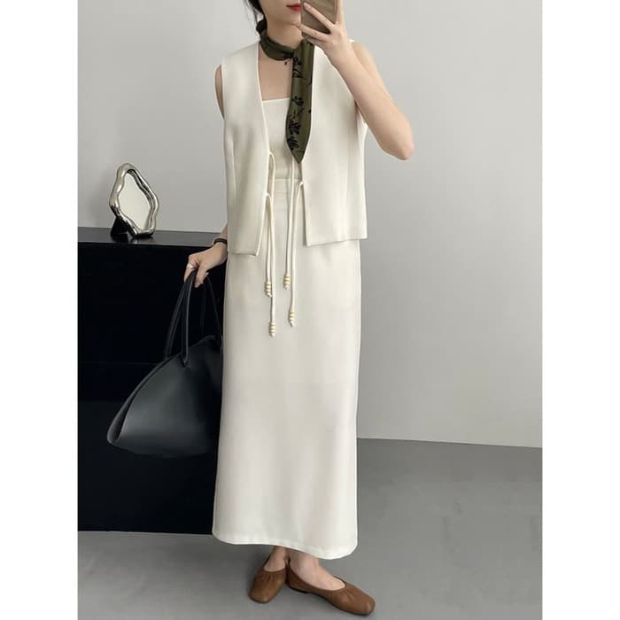 骨格ストレートジレ+ロングスカートセットアップ