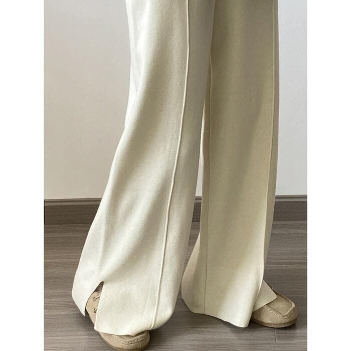 骨格ストレートワイドニットパンツ