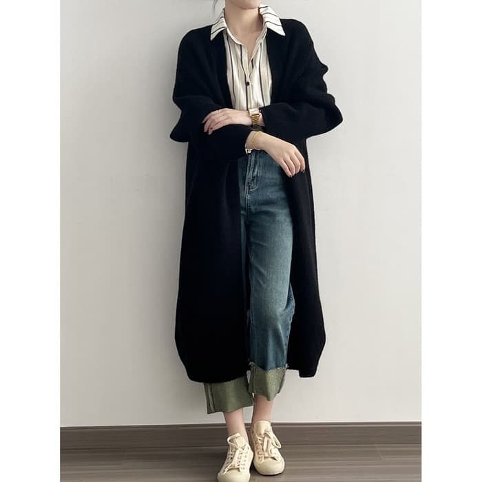 骨格ストレートロングニットカーディガン