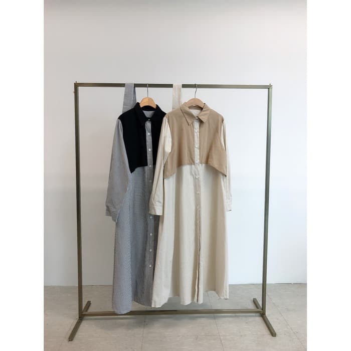 骨格ストレートレイヤード風ストライプシャツワンピース