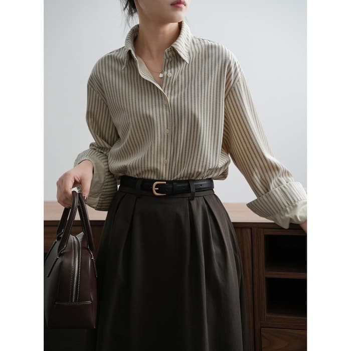 骨格ストレートストライプシャツトップス