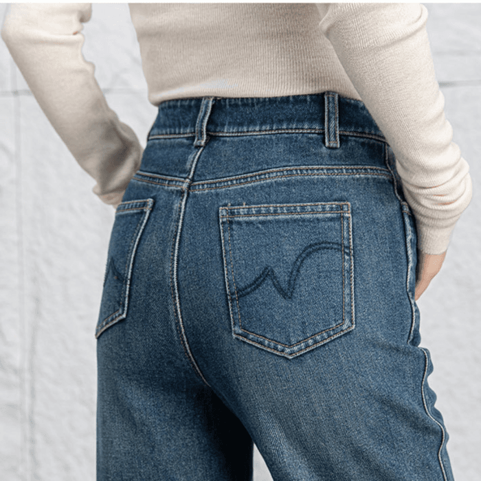 骨格ストレートワイドレッグデニムパンツ