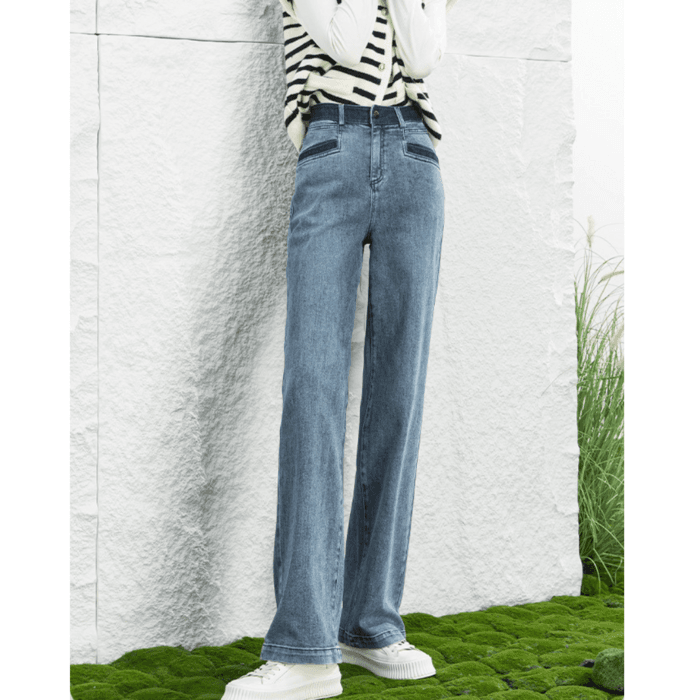 骨格ストレートコントラストストレートデニムパンツ