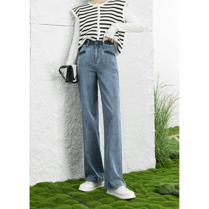 骨格ストレートコントラストストレートデニムパンツ