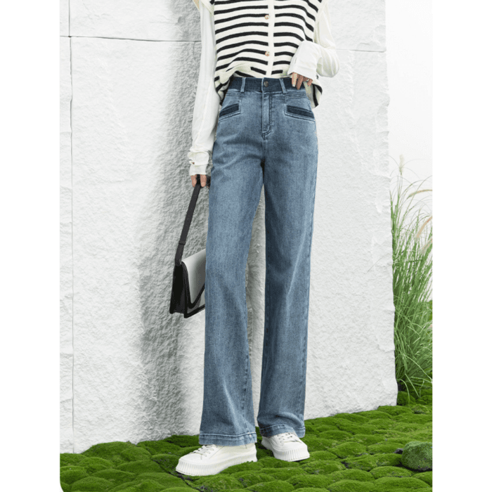 骨格ストレートコントラストストレートデニムパンツ