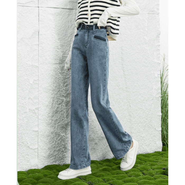 骨格ストレートコントラストストレートデニムパンツ