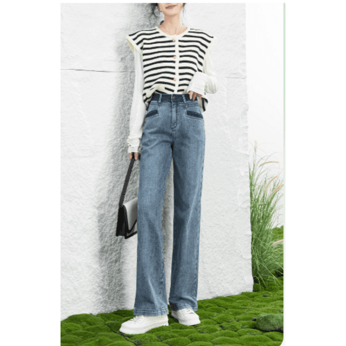 骨格ストレートコントラストストレートデニムパンツ