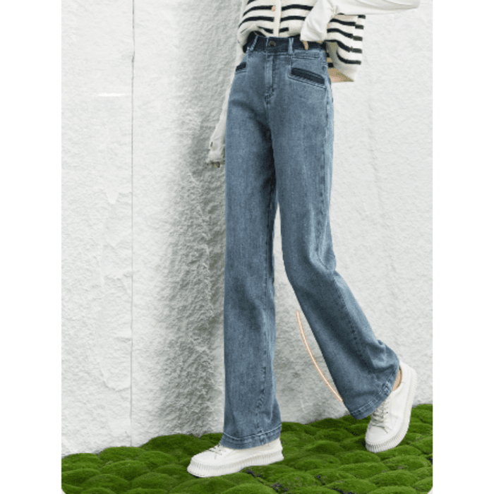 骨格ストレートコントラストストレートデニムパンツ