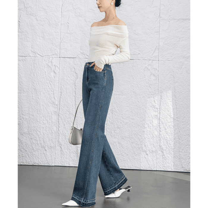骨格ストレートワイドレッグデニムパンツ