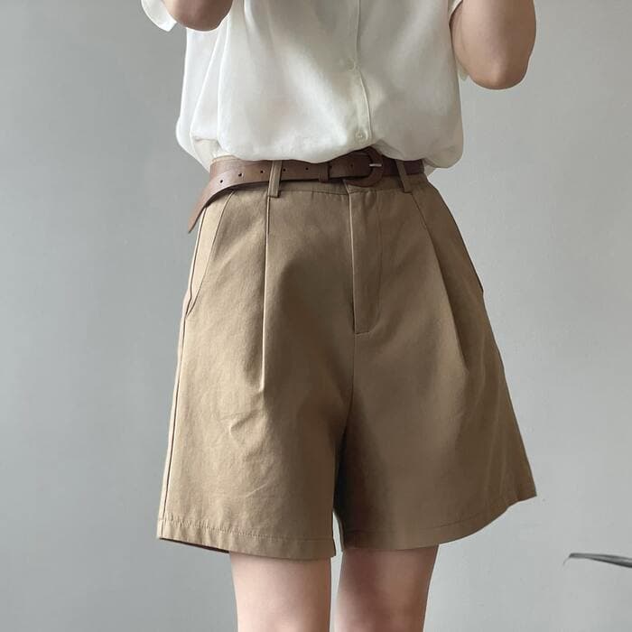骨格ストレートベルト付きデニムパンツショートパンツ