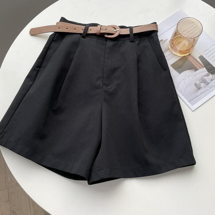 骨格ストレートベルト付きデニムパンツショートパンツ