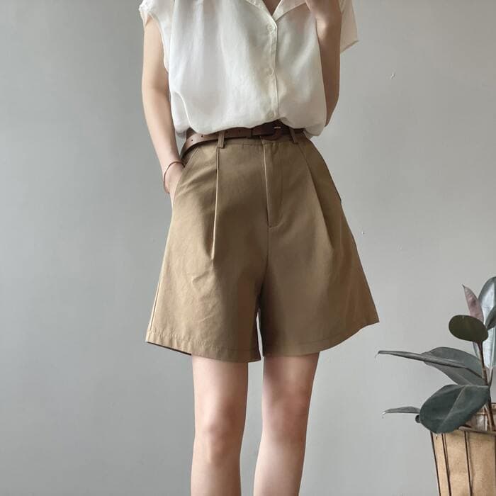骨格ストレートベルト付きデニムパンツショートパンツ