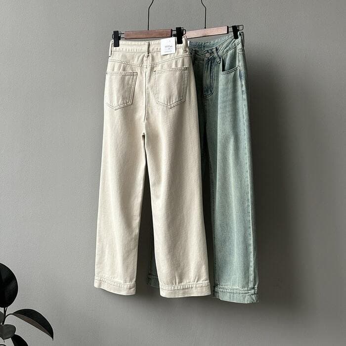 骨格ストレートワイドレッグデニムパンツ