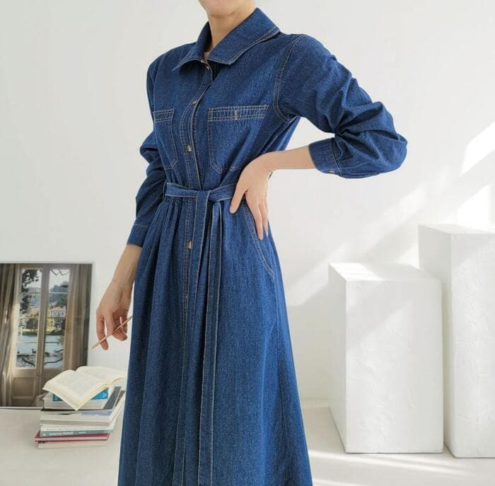 骨格ストレートデニムワンピース