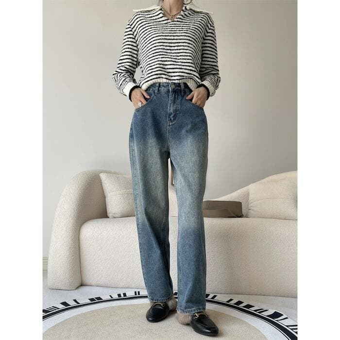 骨格ストレートワイドレッグデニムパンツ