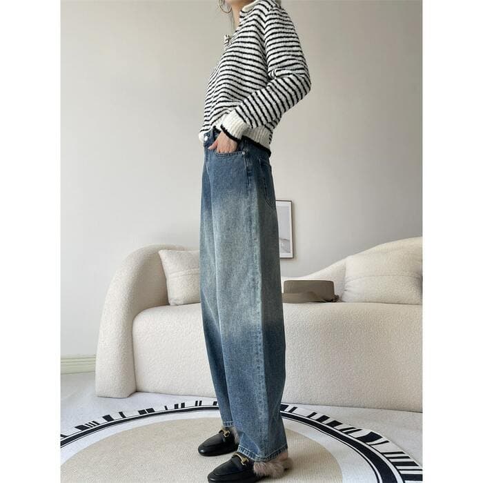 骨格ストレートワイドレッグデニムパンツ