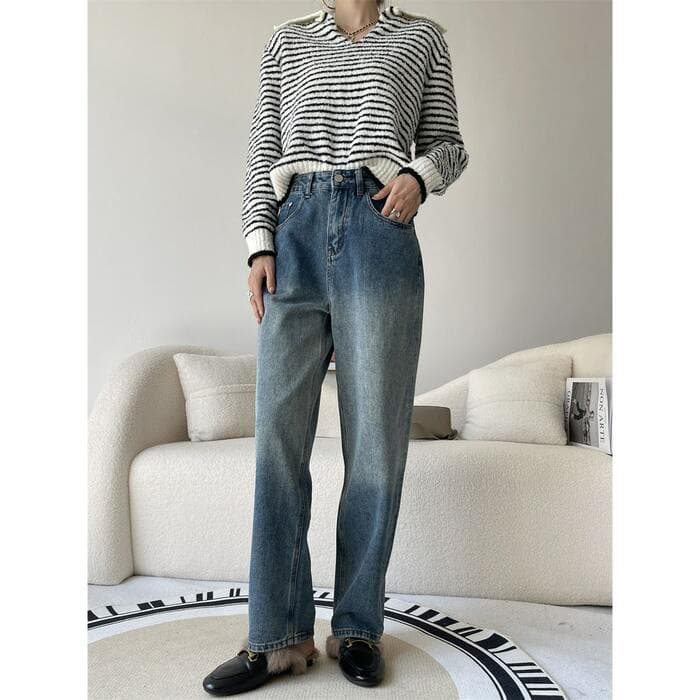 骨格ストレートワイドレッグデニムパンツ