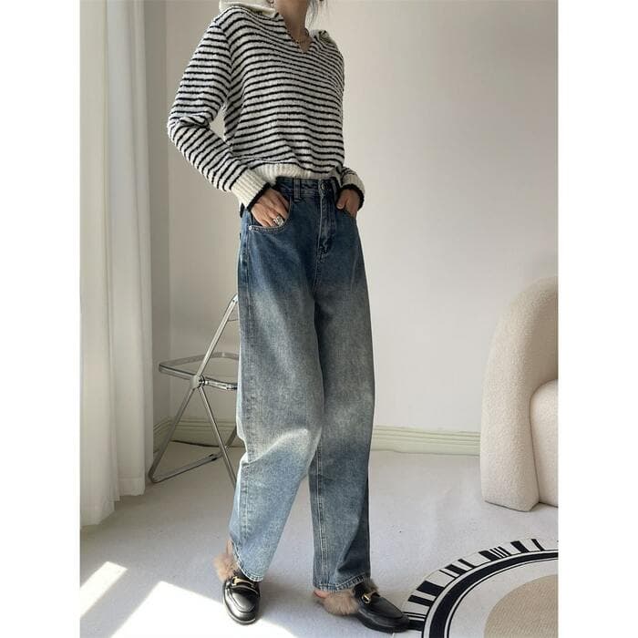 骨格ストレートワイドレッグデニムパンツ