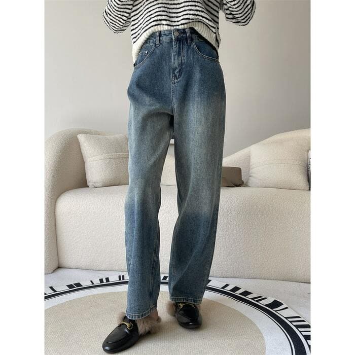骨格ストレートワイドレッグデニムパンツ