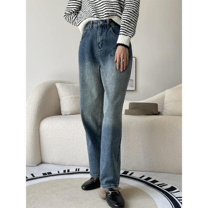 骨格ストレートワイドレッグデニムパンツ