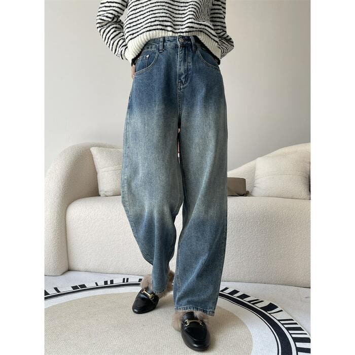 骨格ストレートワイドレッグデニムパンツ