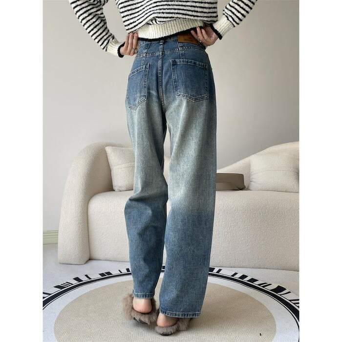 骨格ストレートワイドレッグデニムパンツ